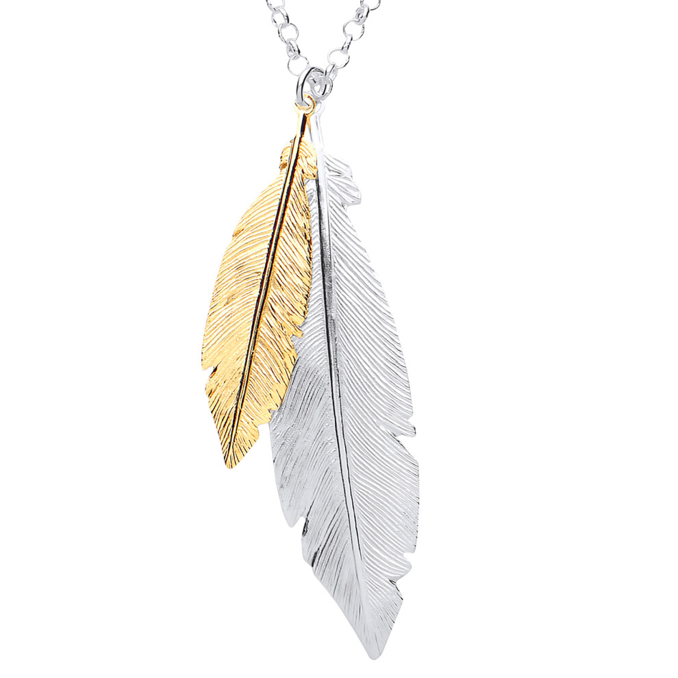 Ladies Yellow Gold-Plated Sterling Silver Angel Wing Feather Charm Necklace 16 + 1 inch - GVK195