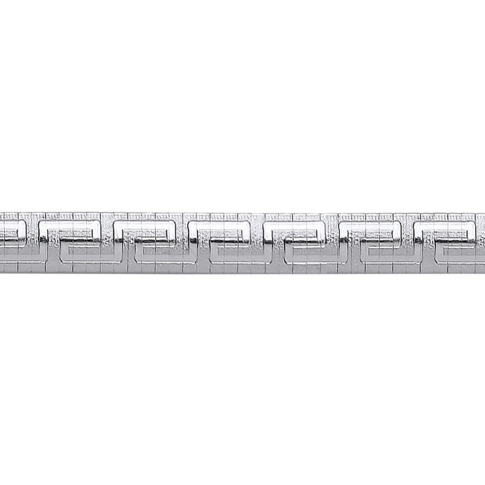 Rhodium Plated Sterling Silver Satin Flat Snake Greek Key Bracelet - GVB225