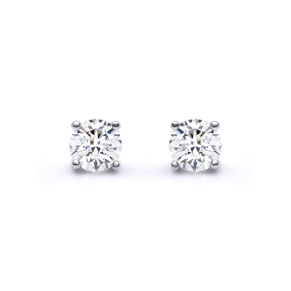 Solid 18ct White Gold Set Round Brilliant D / VS Lab Grown 0.5ct Diamond Solitaire Stud Earrings - LAB18E005-050