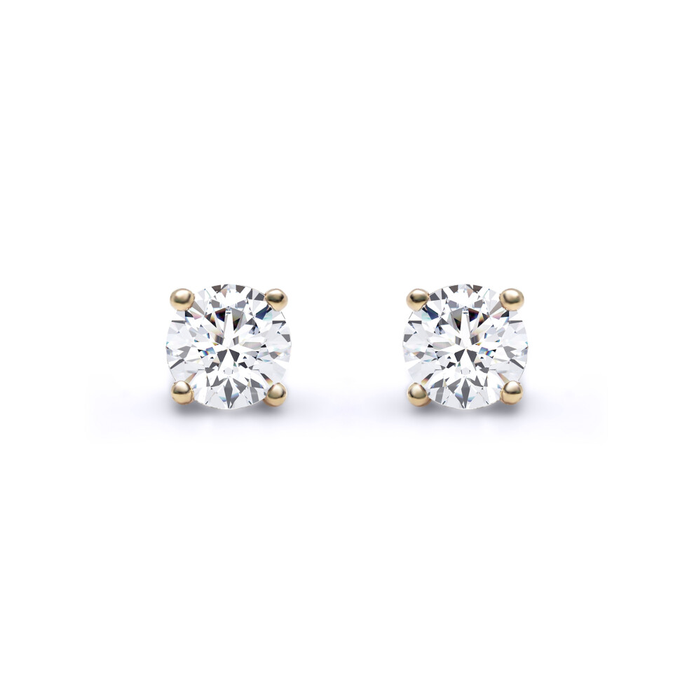 Solid 18ct Yellow Gold Set Round Brilliant D / VS Lab Grown 0.5ct Diamond Solitaire Stud Earrings - LAB18E001-050
