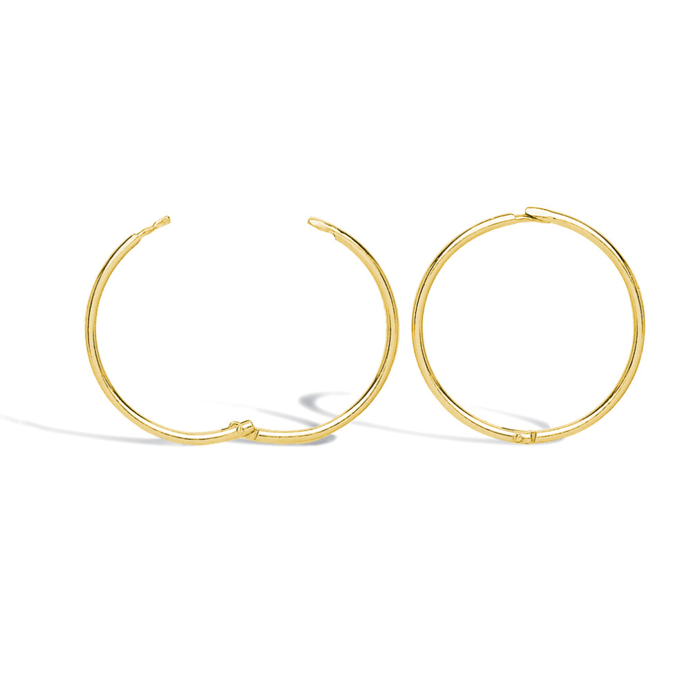 Solid 9ct Yellow Gold Hinged Sleeper 1mm Hoop Earrings 15mm - JER649B