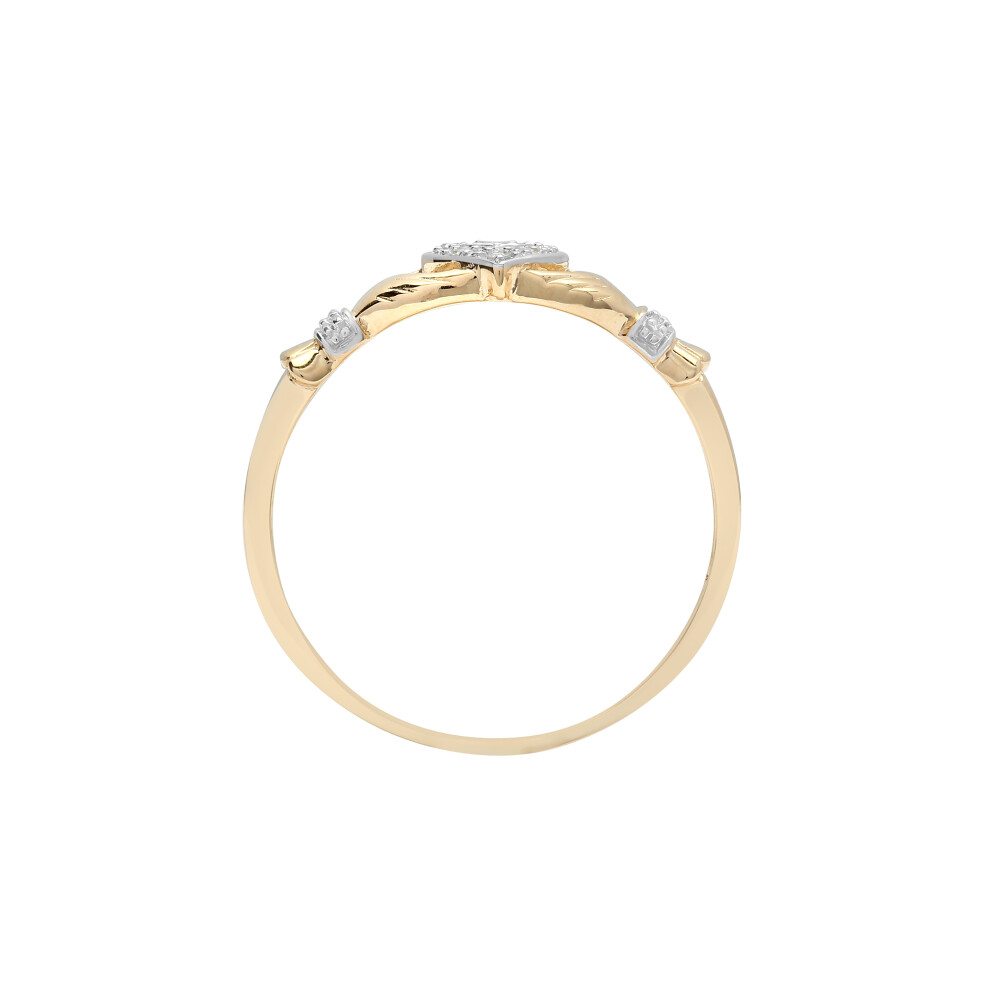 (K) Ladies 9ct Yellow Gold Pave Set Round H I2 0.05ct Diamond Claddagh fáinne Chladaigh Cocktail Ring 10mm - Image 2