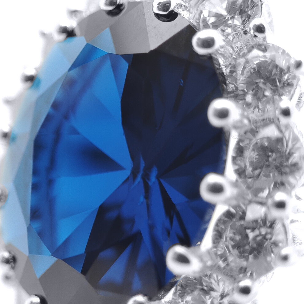 (M) Sterling Silver Blue Oval Cubic Zirconia Princess Diana & Kate Royal 2mm Engagement Ring, 10x12mm - 8-84-9751 - Image 2