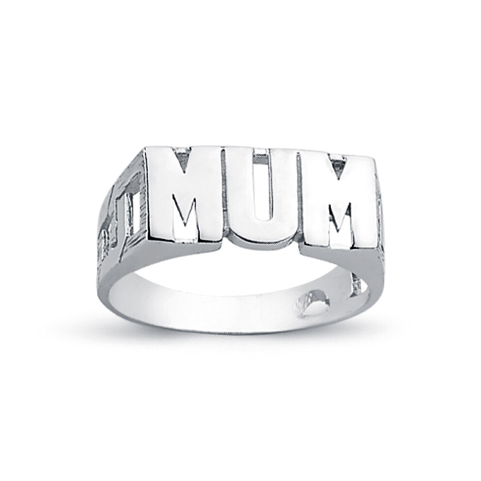 (N) Rhodium Plated Sterling Silver MUM Signet ID Ring 8mm