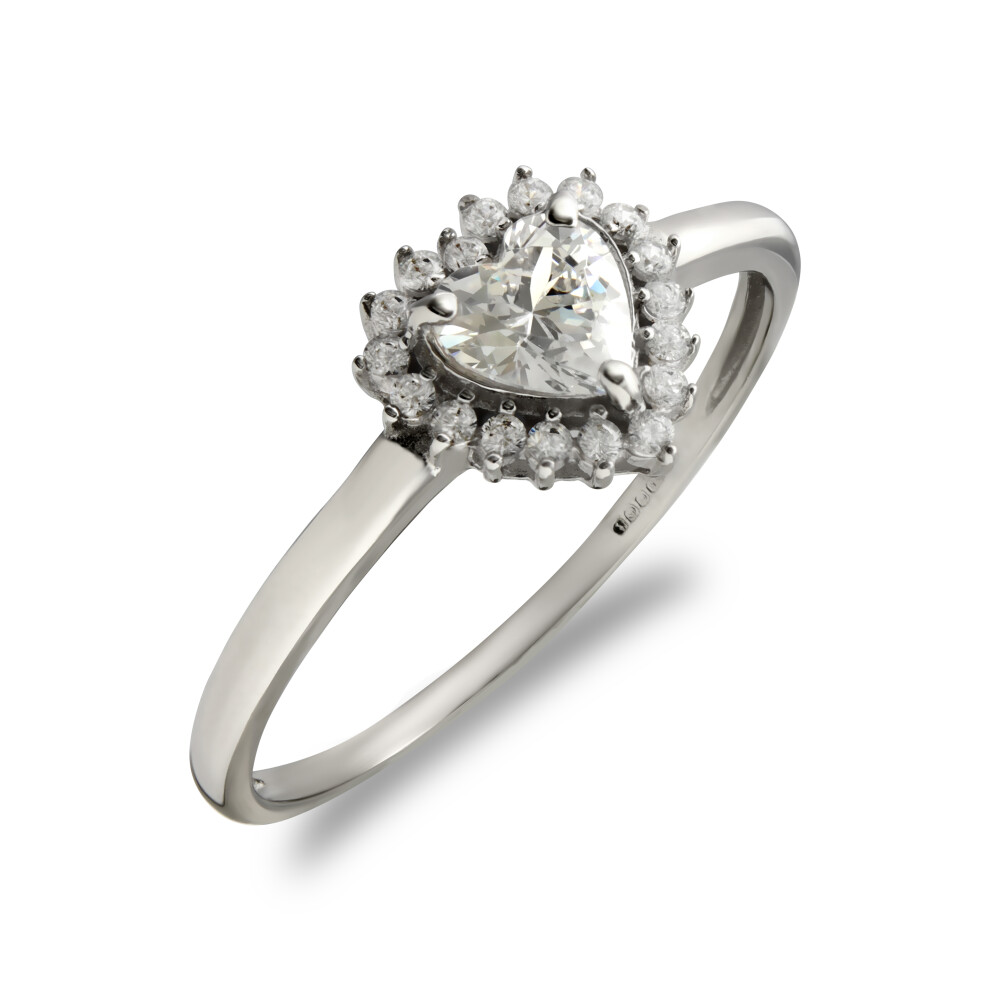 (P) Ladies Solid 9ct White Gold White Heart Cubic Zirconia Love Heart Halo Cluster Ring