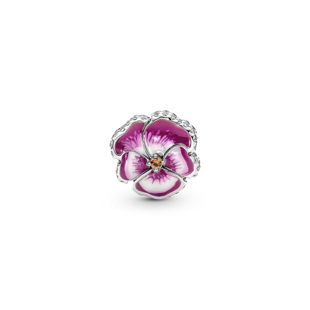 (pansy flower pink ) 925 Sterling silver charm fits in pandora bracelet