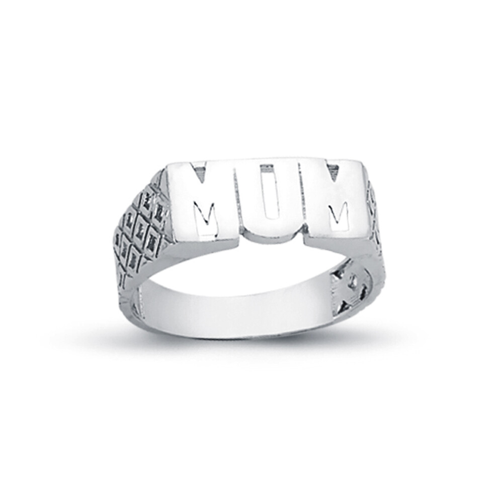 (R) Rhodium Plated Sterling Silver MUM Signet ID Ring 6mm